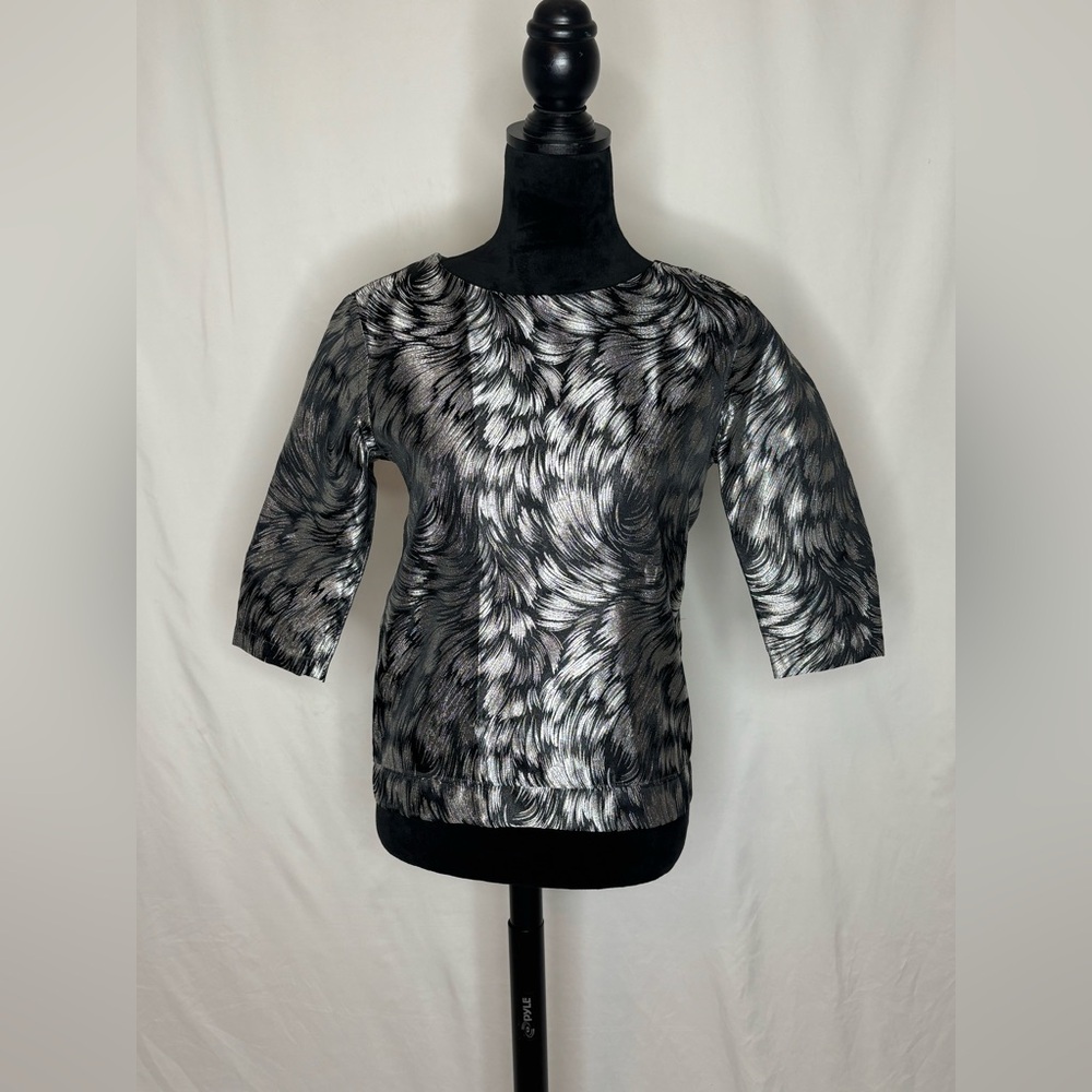 Chic Black And Silver Feather Pattern Blouse - image 1